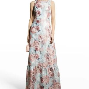 AIDAN Mattox floral metallic blue and pink jacquard dress sz 10 nwt